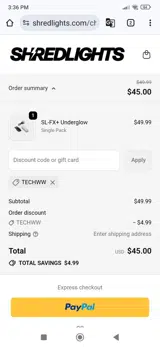 Shredlights coupon verification screenshot