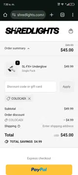Shredlights coupon verification screenshot