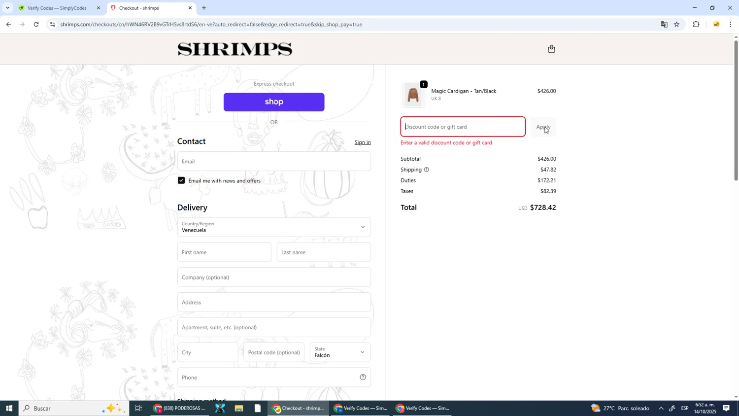 Shrimps promo code screenshot showing code ARCHIVE10 applied at Shrimps checkout page. Uploaded by SimplyCodes community member SavvyTitan7306 on Oct 14, 2025