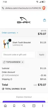TOPSHARKNEW coupon verification screenshot