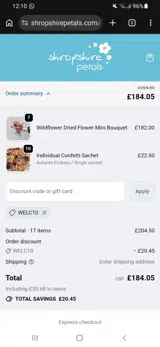 welc10 coupon verification screenshot