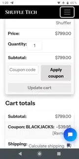 BLACKJACK5 coupon verification screenshot