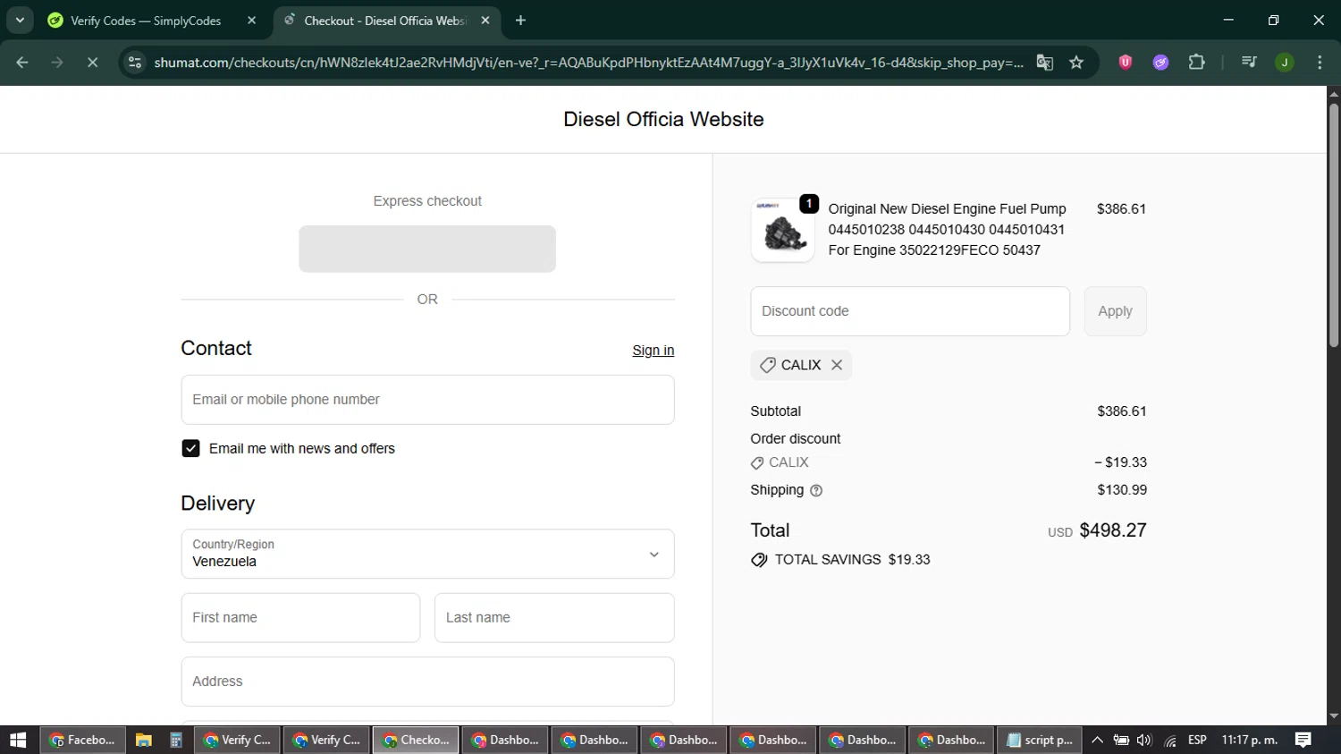 Shumatt promo code screenshot showing code CALIX applied at Shumatt checkout page. Uploaded by SimplyCodes community member ShieldFinder369 on Feb 20, 2026