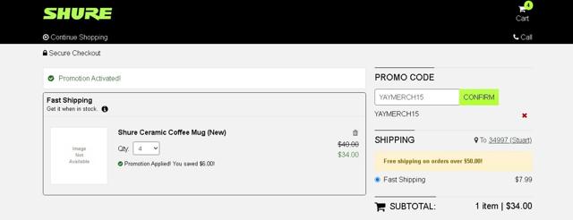 Shure checkout page showing Shure promo code box | Screenshot taken by SimplyCodes community member on May 25, 2025