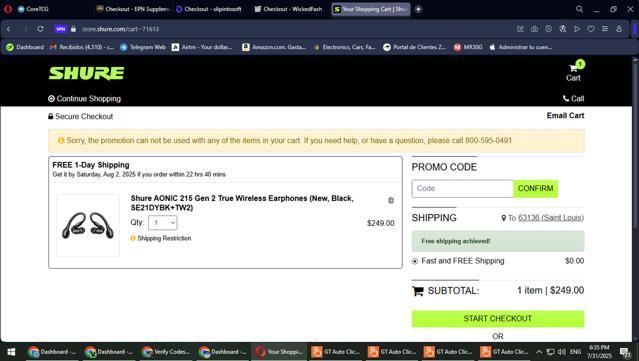 Shure checkout page showing Shure promo code box | Screenshot taken by SimplyCodes community member on Jul 31, 2025