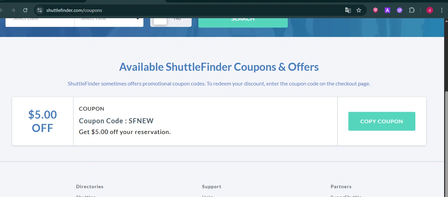 ShuttleFinder checkout page showing ShuttleFinder coupon code box | Screenshot taken by SimplyCodes community member on Jun 6, 2025