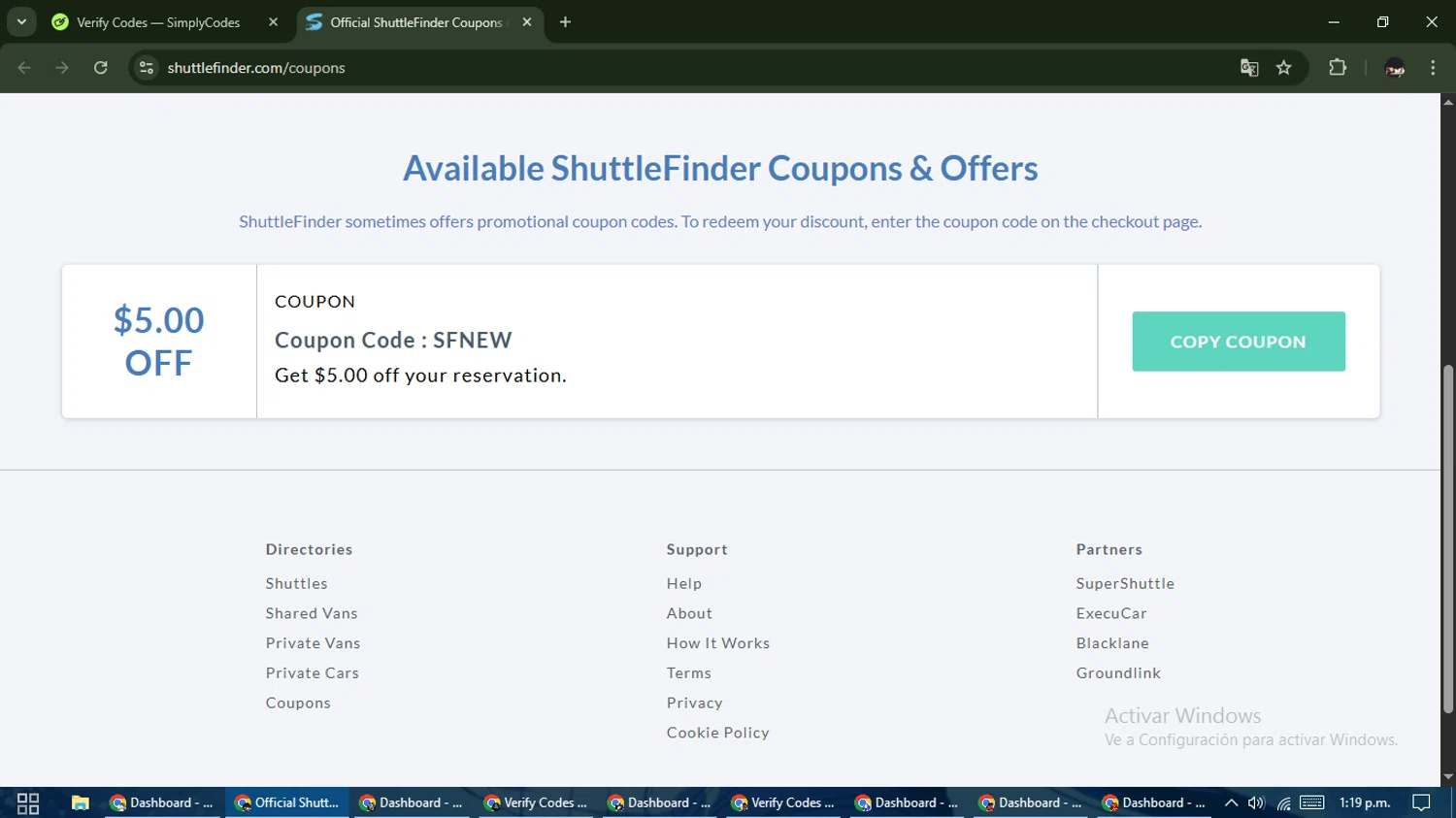 ShuttleFinder checkout page showing ShuttleFinder coupon code box | Screenshot taken by SimplyCodes community member on Apr 9, 2025