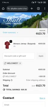 Shutt Velo Rapide coupon verification screenshot