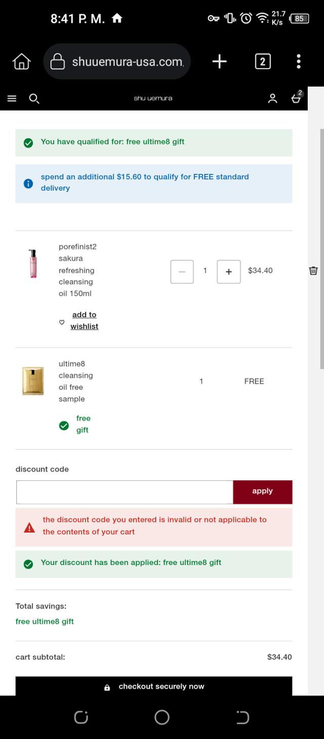 Shu Uemura checkout page showing Shu Uemura promo code box | Screenshot taken by SimplyCodes community member on May 12, 2024