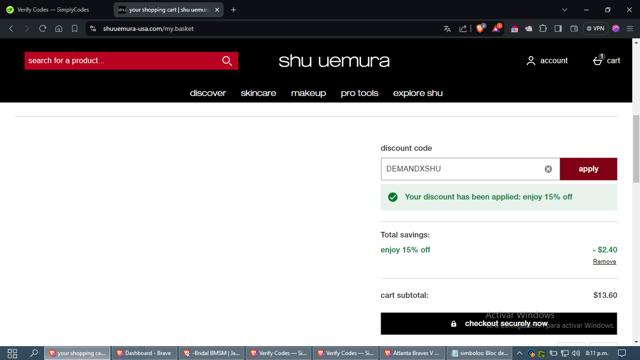 Shu Uemura checkout page showing Shu Uemura promo code box | Screenshot taken by SimplyCodes community member on Jul 5, 2024