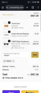 15FAST coupon verification screenshot