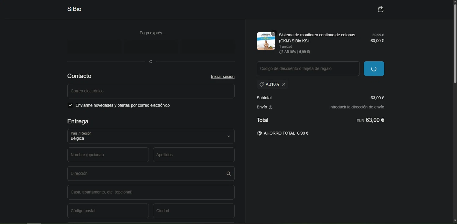 SiBio promo code screenshot showing code AB10% applied at SiBio checkout page. Uploaded by SimplyCodes community member Nor_man on Jun 20, 2025