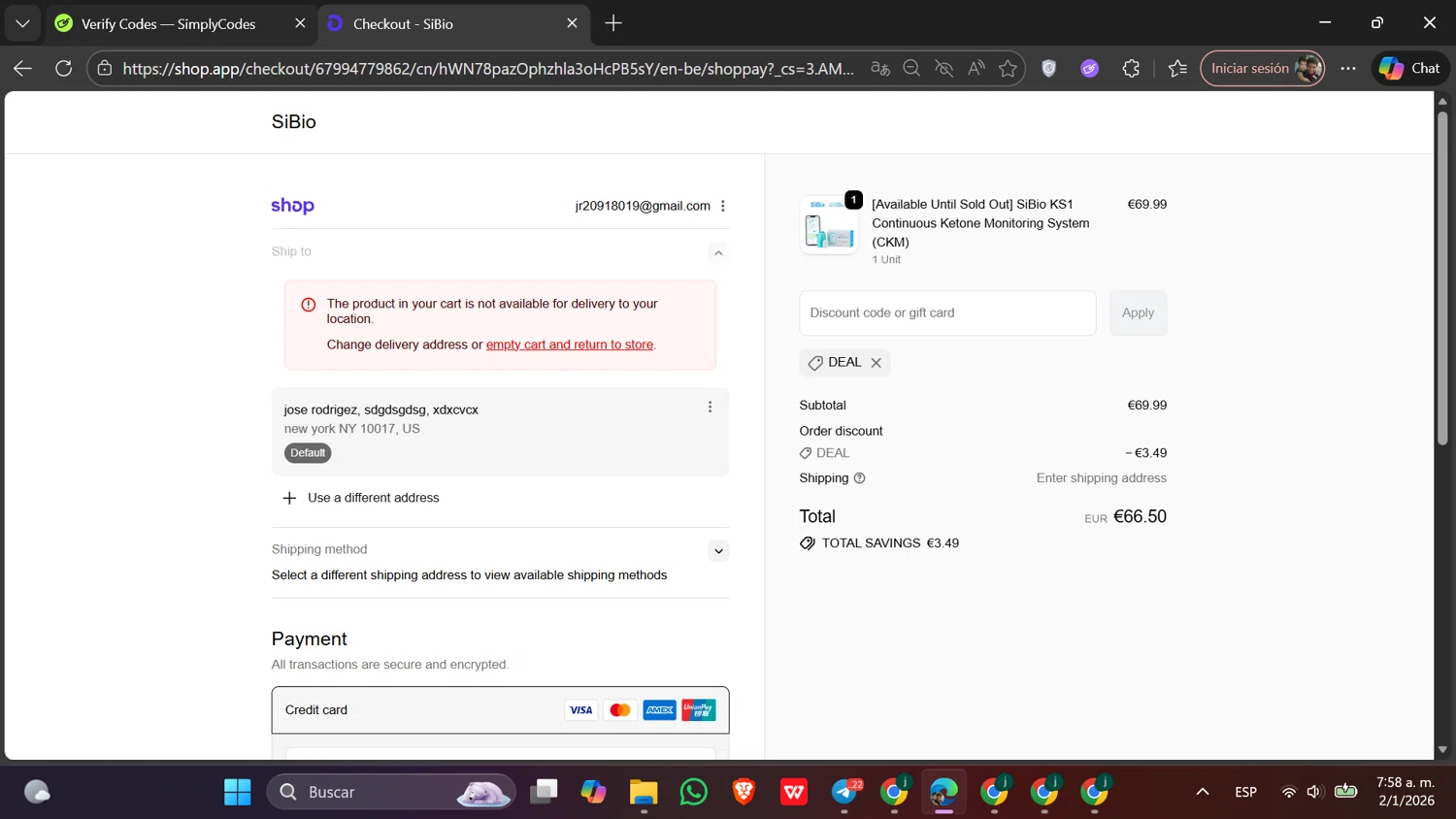 SiBio checkout page showing SiBio promo code box | Screenshot taken by SimplyCodes community member on Jan 2, 2026