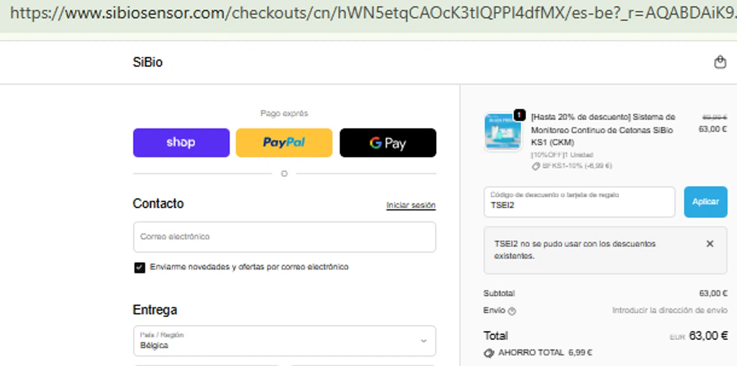 SiBio promo code screenshot showing code TSEI2 applied at SiBio checkout page. Uploaded by SimplyCodes community member RewardFinder4836 on Nov 24, 2025