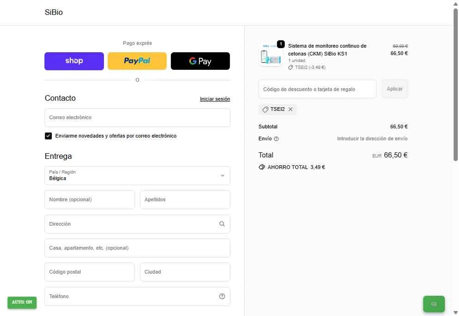 SiBio promo code screenshot showing code TSEI2 applied at SiBio checkout page. Uploaded by SimplyCodes community member anthonydiaz1 on Sep 27, 2025