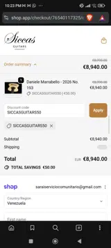 SICCASGUITARS50 coupon verification screenshot