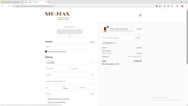 Sicotas checkout page showing Sicotas discount code box | Screenshot taken by SimplyCodes community member on Sep 8, 2025