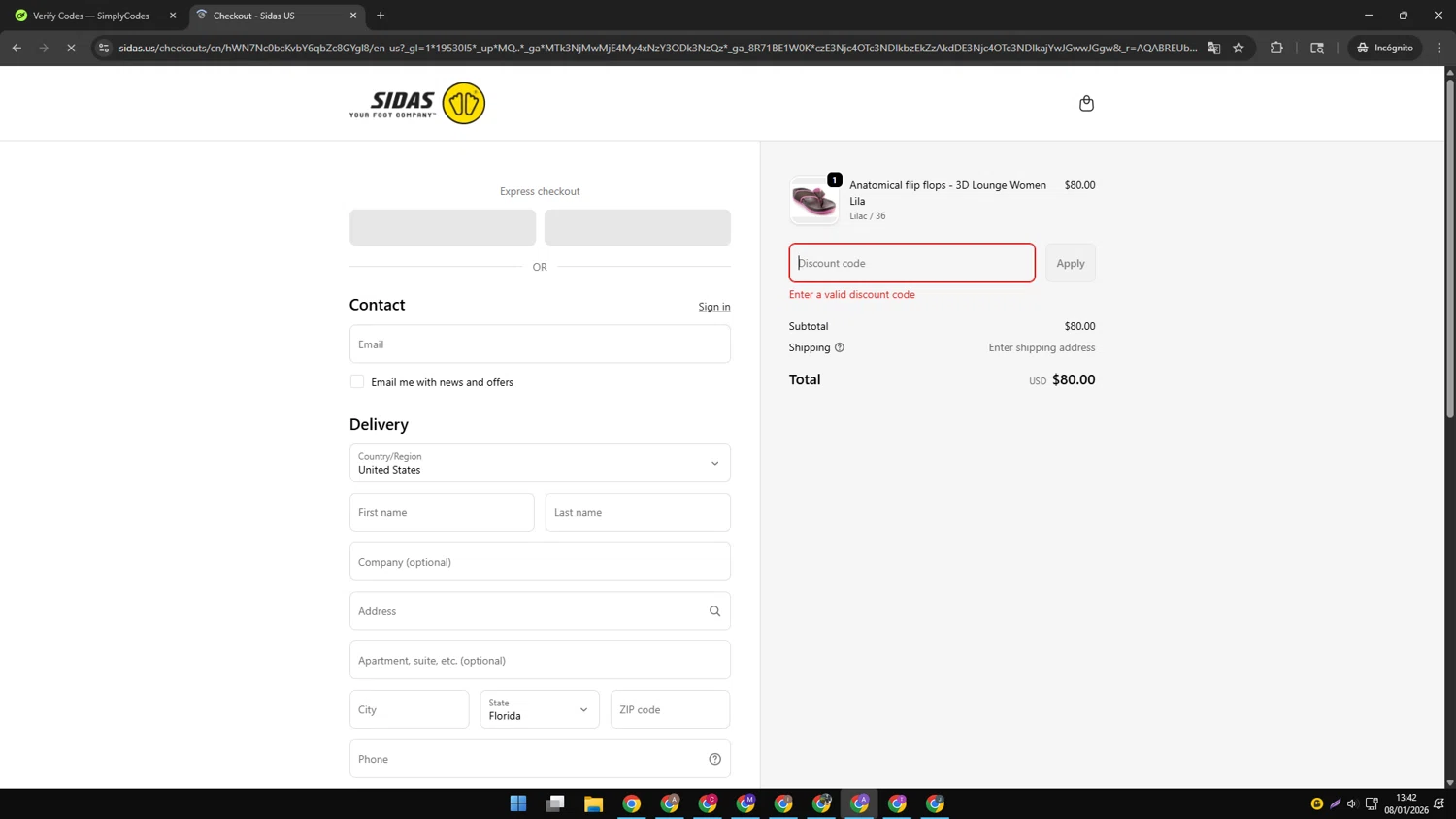 Sidas discount code screenshot showing code 20SYBLO applied at Sidas checkout page. Uploaded by SimplyCodes community member SAKURA on Jan 8, 2026