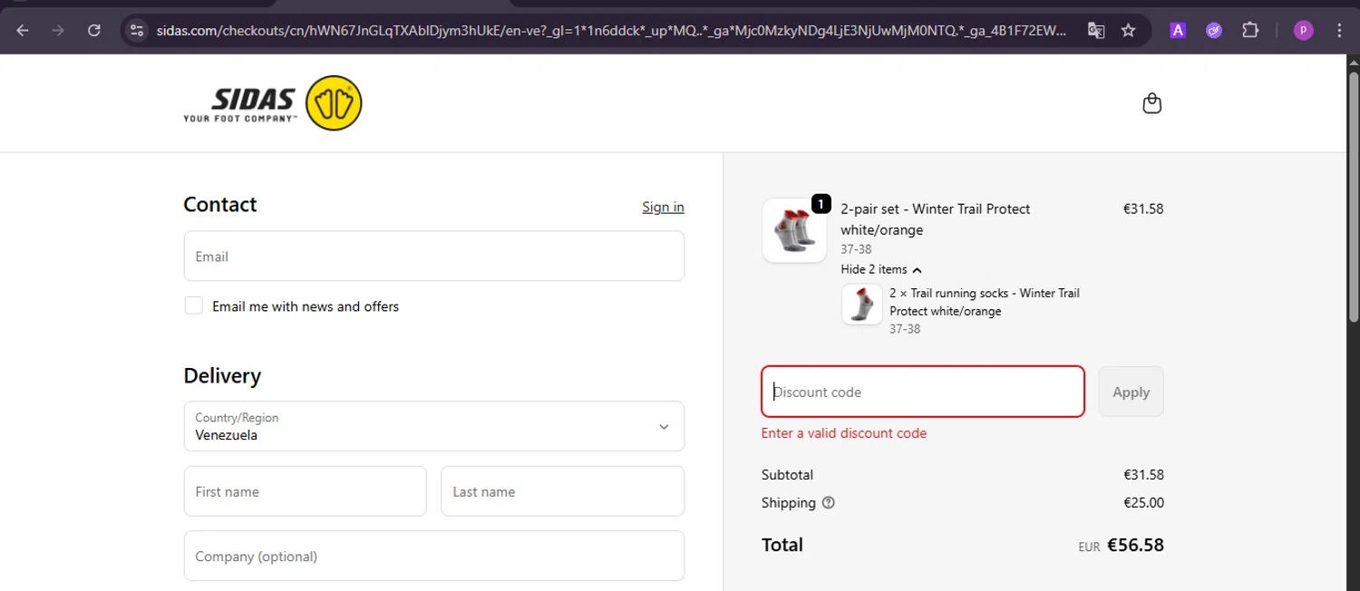Sidas discount code screenshot showing code XCLU25BF10 applied at Sidas checkout page. Uploaded by SimplyCodes community member firoas on Dec 6, 2025