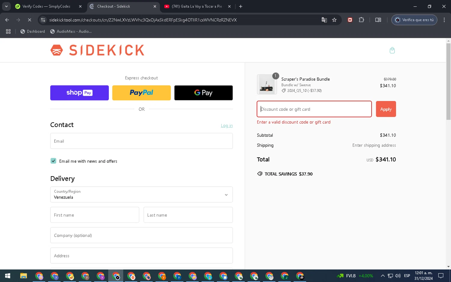 Sidekick promo code screenshot showing code COMEBACK10 applied at Sidekick checkout page. Uploaded by SimplyCodes community member EpicDefender8387 on Dec 31, 2024