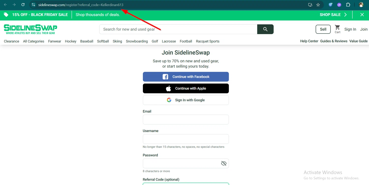 Sideline Swap coupon code screenshot showing code Kellerdinan613 applied at Sideline Swap checkout page. Uploaded by SimplyCodes community member Lioniel on Nov 28, 2025
