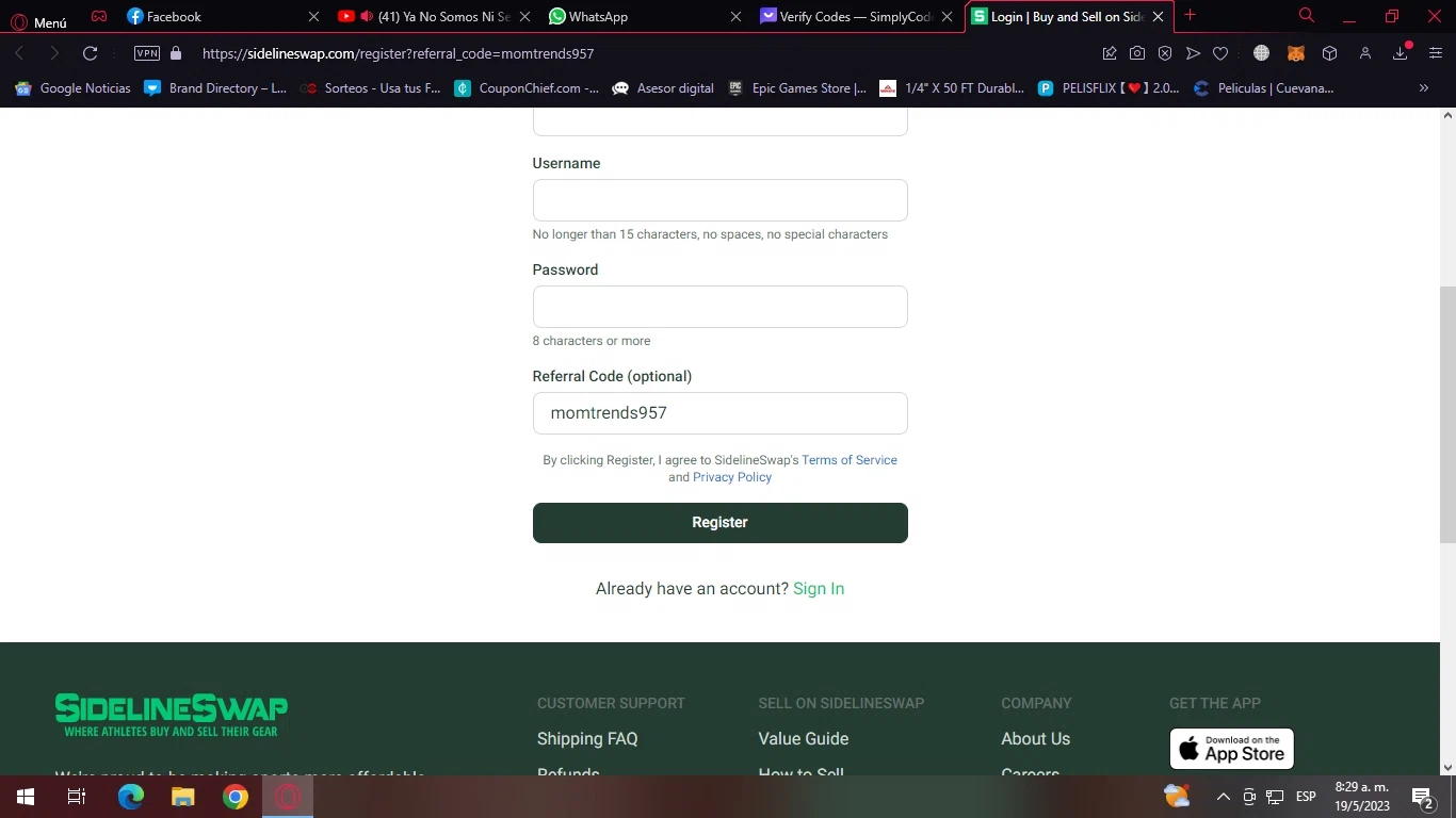 Sideline Swap checkout page showing Sideline Swap coupon code box | Screenshot taken by SimplyCodes community member on May 19, 2023