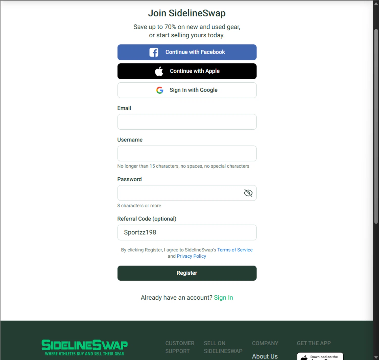 Sideline Swap coupon code screenshot showing code Sportzz198 applied at Sideline Swap checkout page. Uploaded by SimplyCodes community member PillarsofCreation on Sep 18, 2025