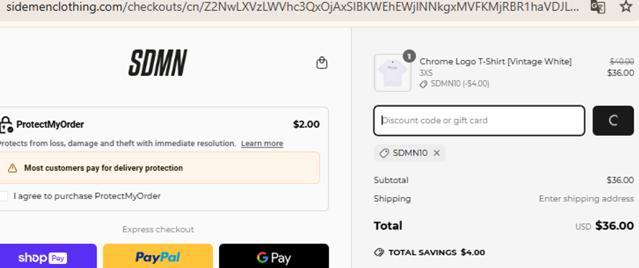 Sidemen Clothing checkout page showing Sidemen Clothing discount code box | Screenshot taken by SimplyCodes community member on Mar 17, 2025
