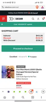 Holiday25 coupon verification screenshot
