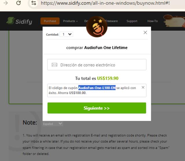 Sidify checkout page showing Sidify promo code box | Screenshot taken by SimplyCodes community member on Jul 23, 2025