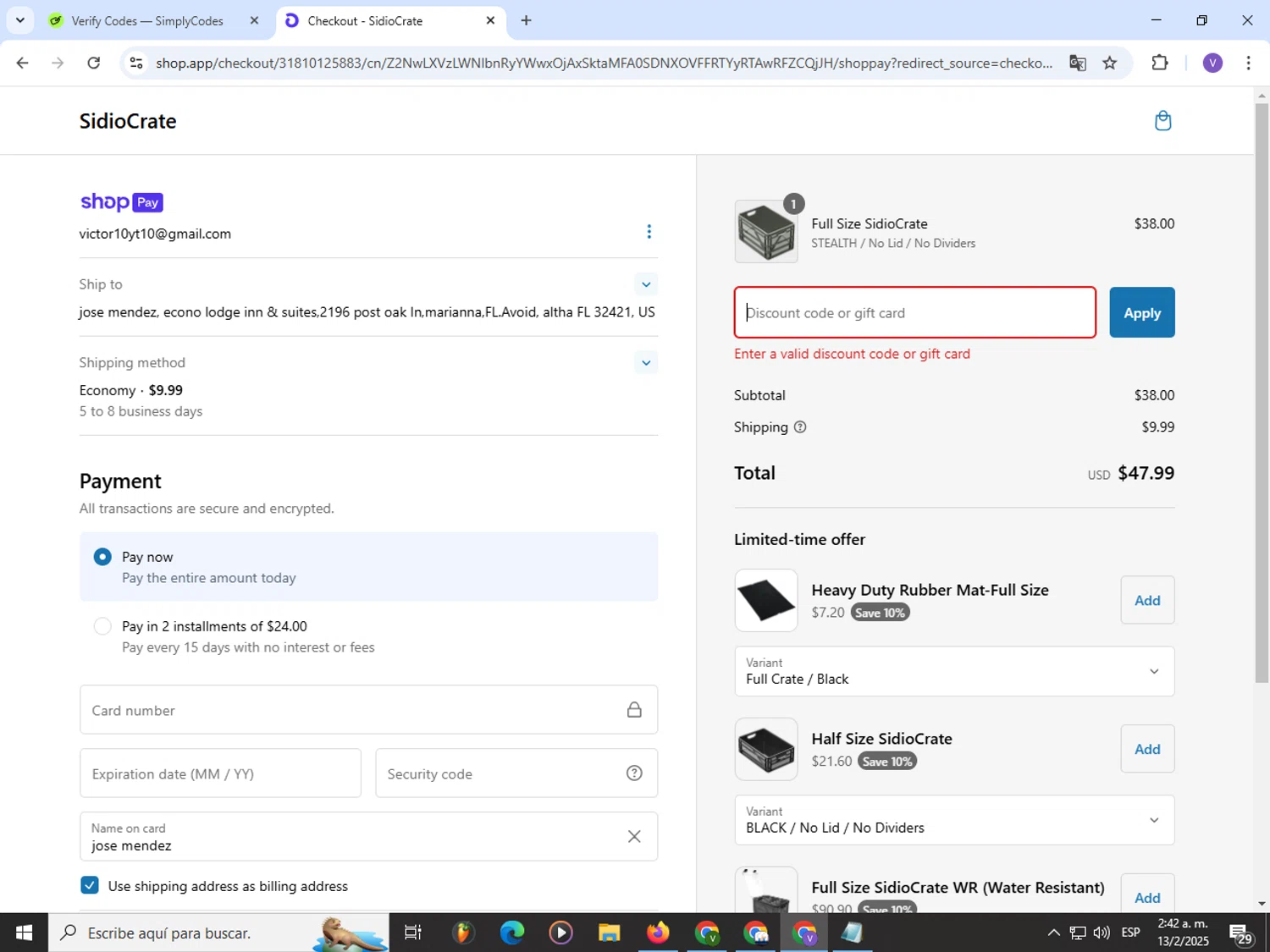 SidioCrate discount code screenshot showing code Taylor30 applied at SidioCrate checkout page. Uploaded by SimplyCodes community member Satoru_gojo on Feb 13, 2025