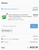 Welcome coupon verification screenshot