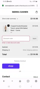 THANKYOU10 coupon verification screenshot