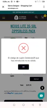 CELEBRATE25 coupon verification screenshot
