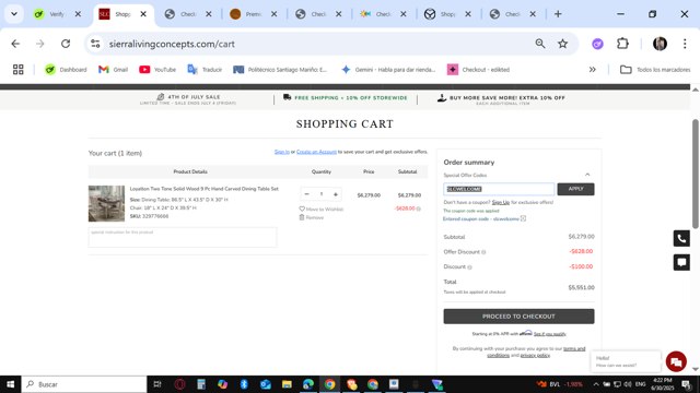 Sierra Living Concepts checkout page showing Sierra Living Concepts promo code box | Screenshot taken by SimplyCodes community member on Jun 30, 2025