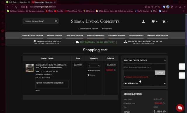 Sierra Living Concepts checkout page showing Sierra Living Concepts promo code box | Screenshot taken by SimplyCodes community member on Sep 7, 2024