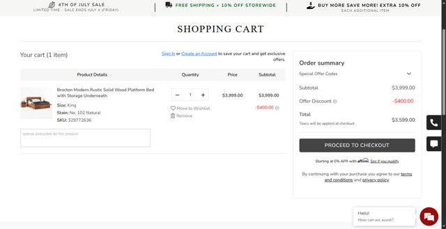 Sierra Living Concepts checkout page showing Sierra Living Concepts promo code box | Screenshot taken by SimplyCodes community member on Jul 3, 2025