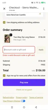 Sierra Madre Golf coupon verification screenshot