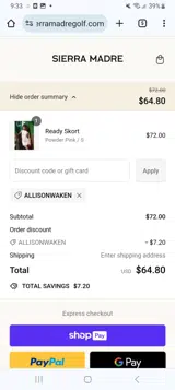 Sierra Madre Golf coupon verification screenshot