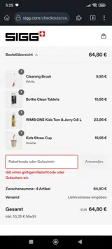 SIGG coupon verification screenshot