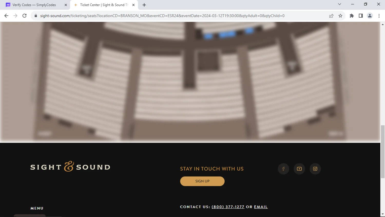 Sight & Sound Theatres checkout page showing Sight & Sound Theatres promo code box | Screenshot taken by SimplyCodes community member on Oct 11, 2023