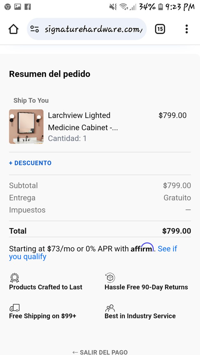 Signature Hardware checkout page showing Signature Hardware promo code box | Screenshot taken by SimplyCodes community member on May 2, 2024