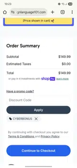 Sign Language 101 coupon verification screenshot
