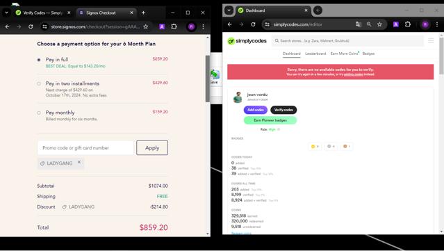 Signos checkout page showing Signos promo code box | Screenshot taken by SimplyCodes community member on Jul 19, 2024