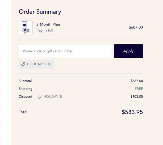 Signos checkout page showing Signos promo code box | Screenshot taken by SimplyCodes community member on Mar 3, 2025
