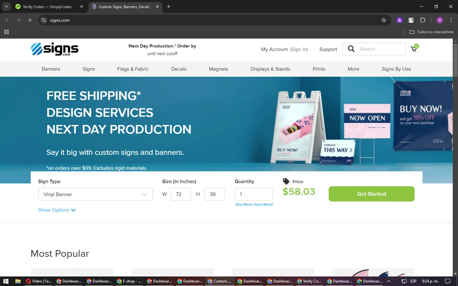 Signs.com checkout page showing Signs.com promo code box | Screenshot taken by SimplyCodes community member on Mar 6, 2025