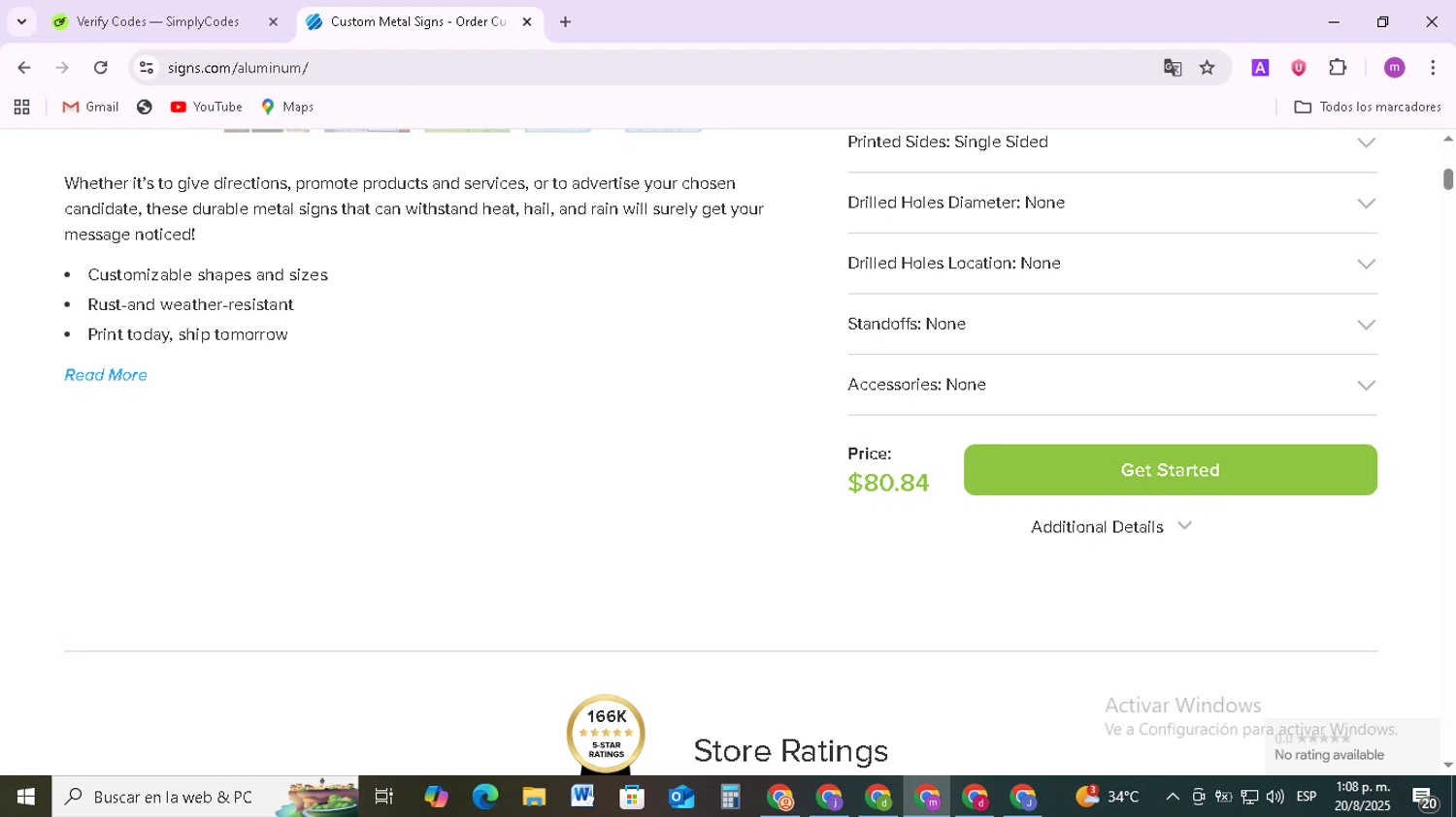 Signs.com promo code screenshot showing code SGS-X92R1M applied at Signs.com checkout page. Uploaded by SimplyCodes community member BudgetMonarch8952 on Aug 20, 2025