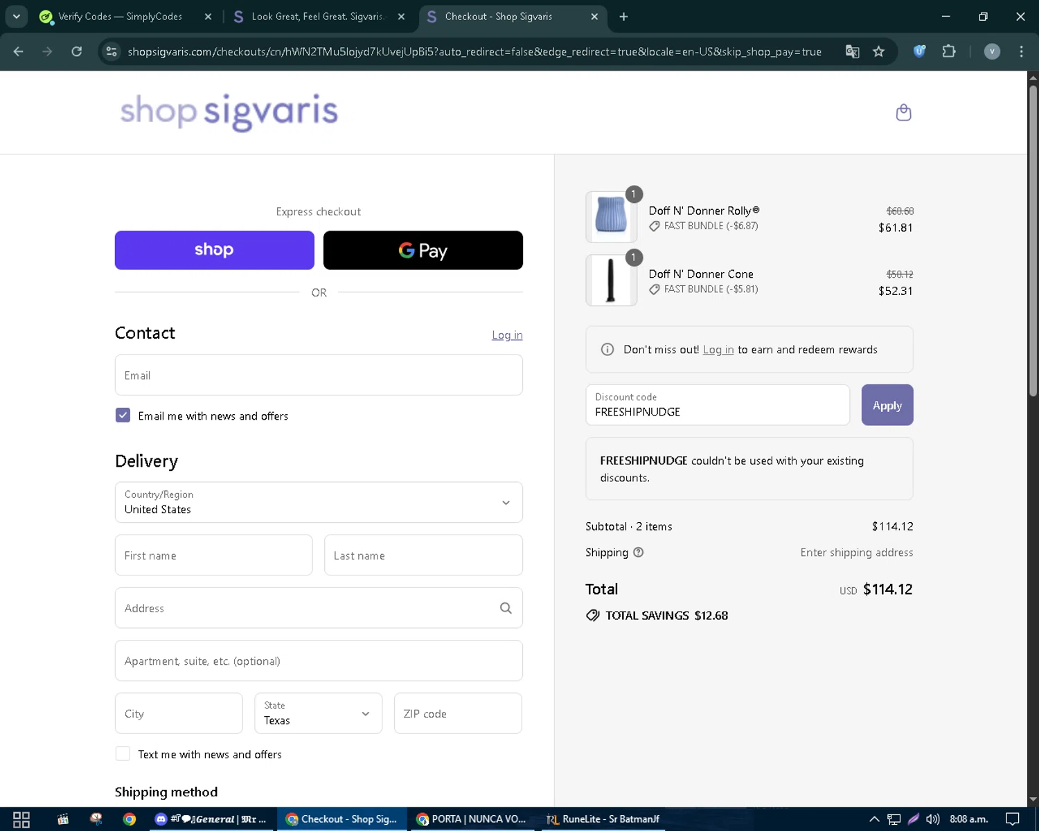 Sigvaris checkout page showing Sigvaris discount code box | Screenshot taken by SimplyCodes community member on Sep 1, 2025