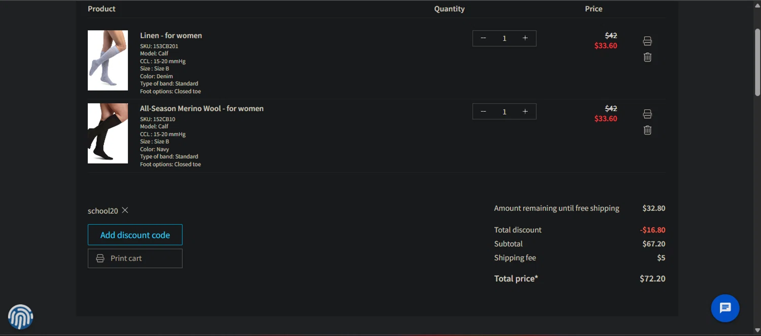 Sigvaris checkout page showing Sigvaris discount code box | Screenshot taken by SimplyCodes community member on Aug 8, 2025