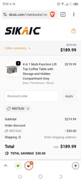 INSTA30 coupon verification screenshot